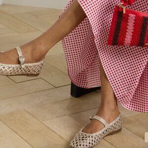 Le Monde Beryl gold leather weave Flats Worn Once sz 8 M